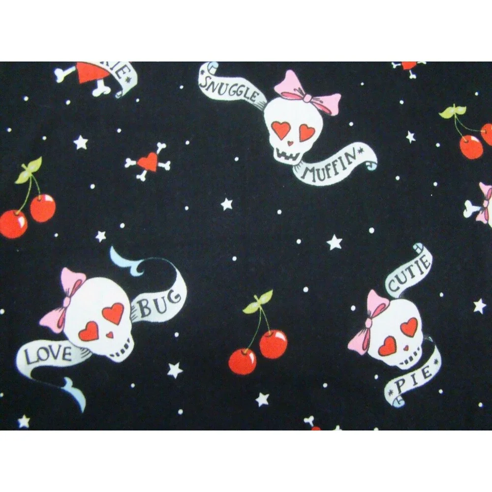 Snuggle Skull Fabric Piece Alexander Henry 11 x 44in Valentine Hearts Bones Goth